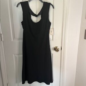 New Sheri Martin Classic Black Midi Dress,Open Back with Rhinestones